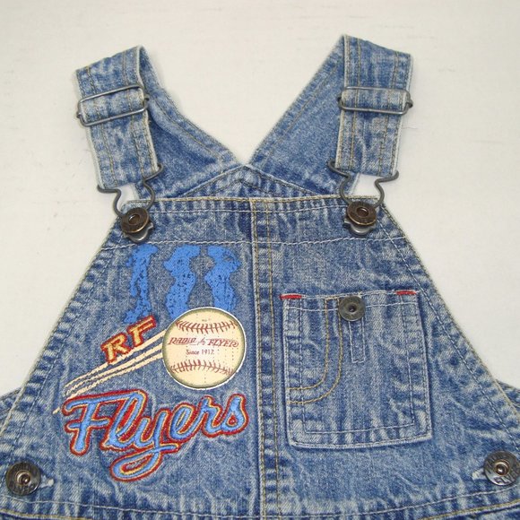 Radio Flyer Embroidered Baseball Shortalls Short Overalls Size 6-9 Months - Picture 4 of 8